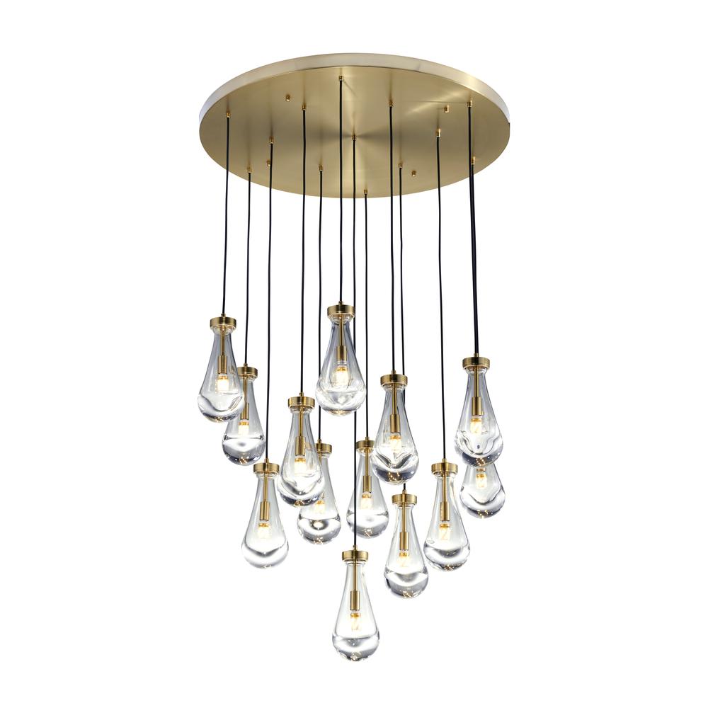 Finesse Decor Strozzi Chandelier Gold Metal and Glass 13 Lights  36" Diameter. Picture 1