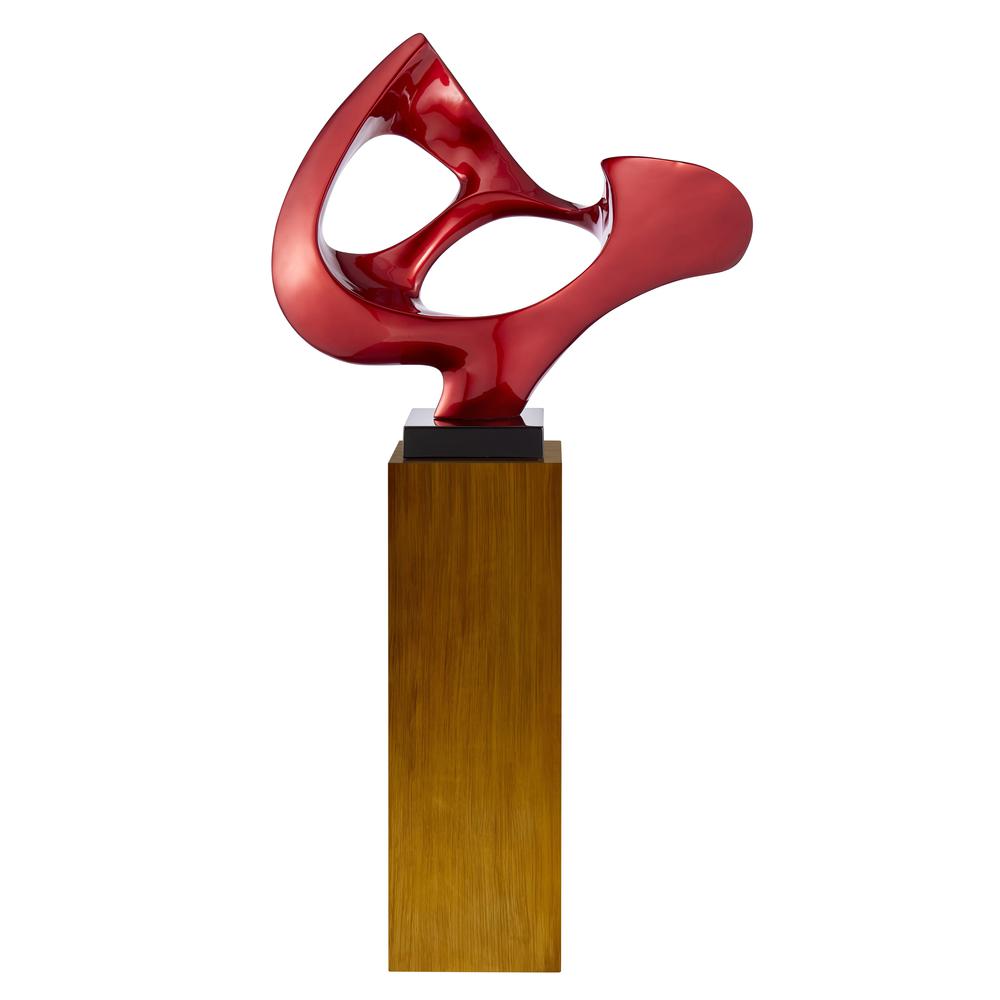 Abstract Mask Floor Sculpture Metallic Red with Wood Stand Resin Handmade. Picture 3