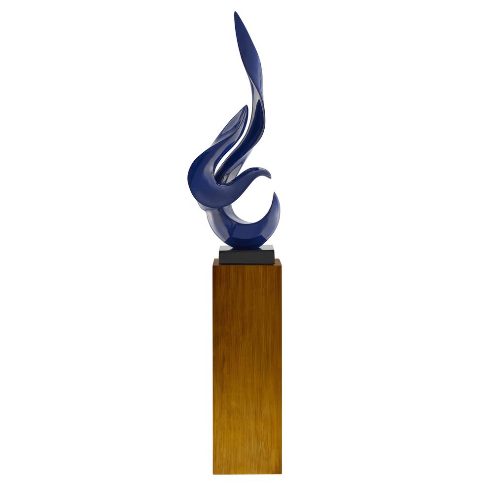 Flame Floor Sculpture Navy Blue with Wood Stand Resin Handmade 65" Tall. Picture 2