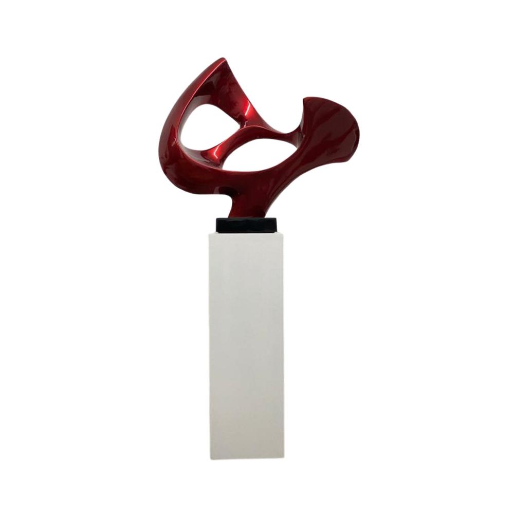 Abstract Mask Floor Sculpture Metallic Red with White Stand Resin Handmade. Picture 1