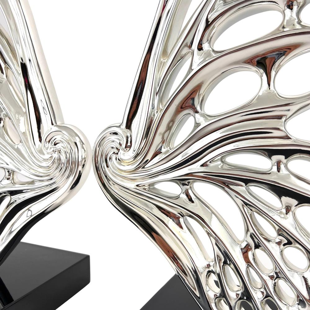 Butterfly Wings Sculpture Chrome Resin Handmade. Picture 3
