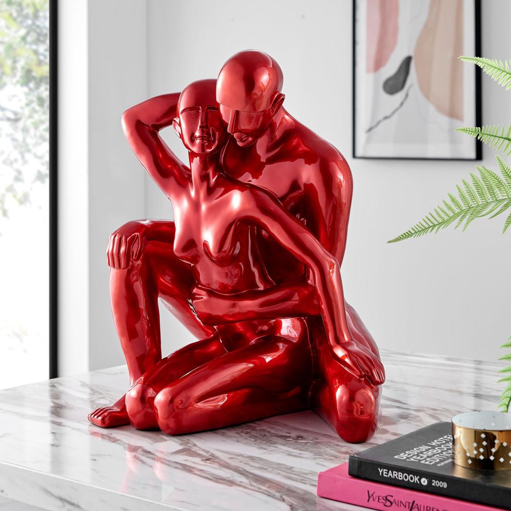 Entangled Romance Couple Sculpture Metallic Red Resin Handmade 19.5" Tall. Picture 3