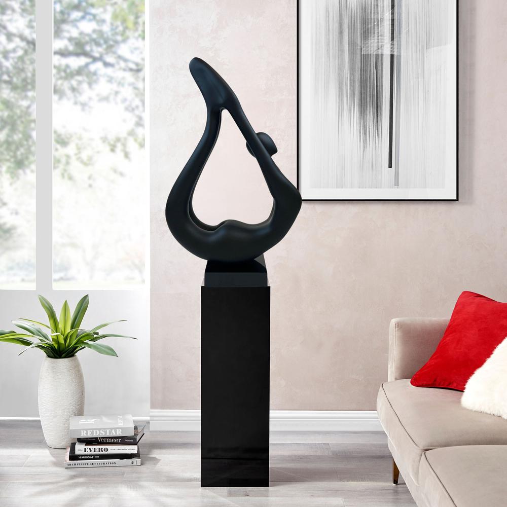 Yoga Floor Sculpture Black with Black Stand Resin Handmade 59" Tall. Picture 6