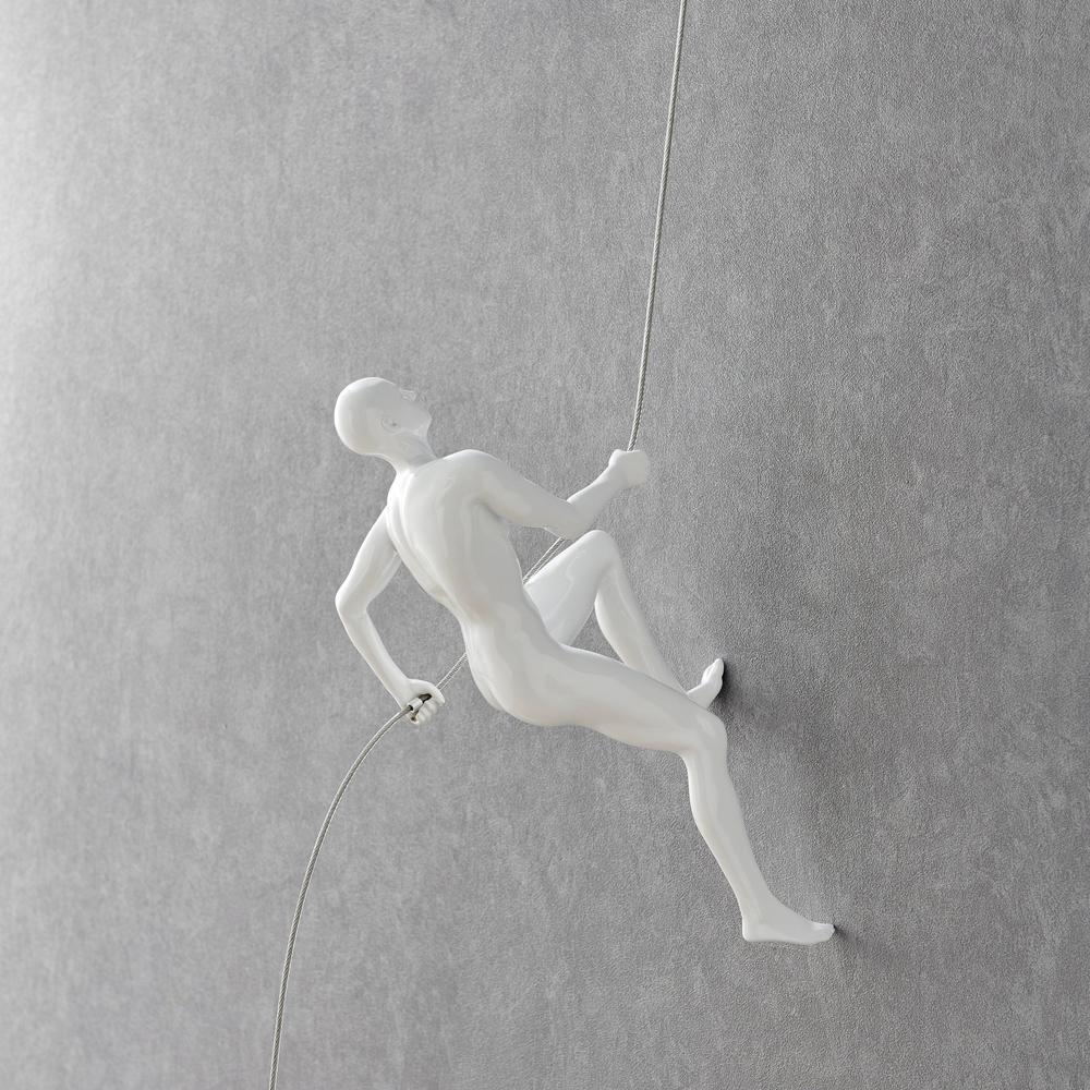 Climbing Man Wall Sculpture Glossy White Resin Handmade. Picture 3