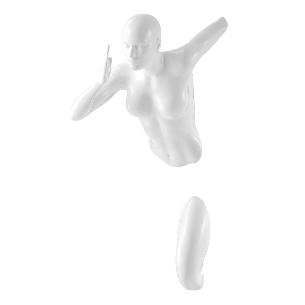Woman Runner Wall Sculpture Glossy White Resin Handmade. Picture 1