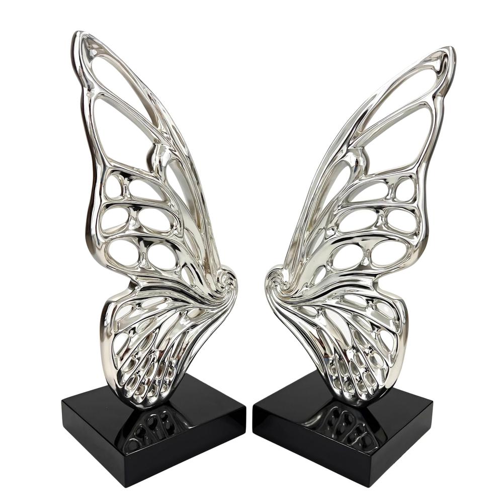 Butterfly Wings Sculpture Chrome Resin Handmade. Picture 2