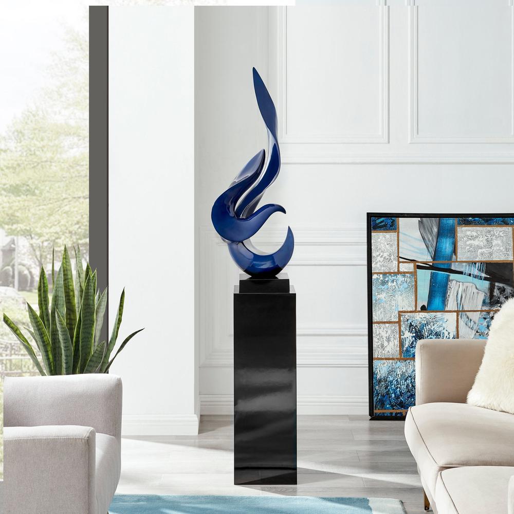 Flame Floor Sculpture Navy Blue with Black Stand Resin Handmade 65" Tall. Picture 2