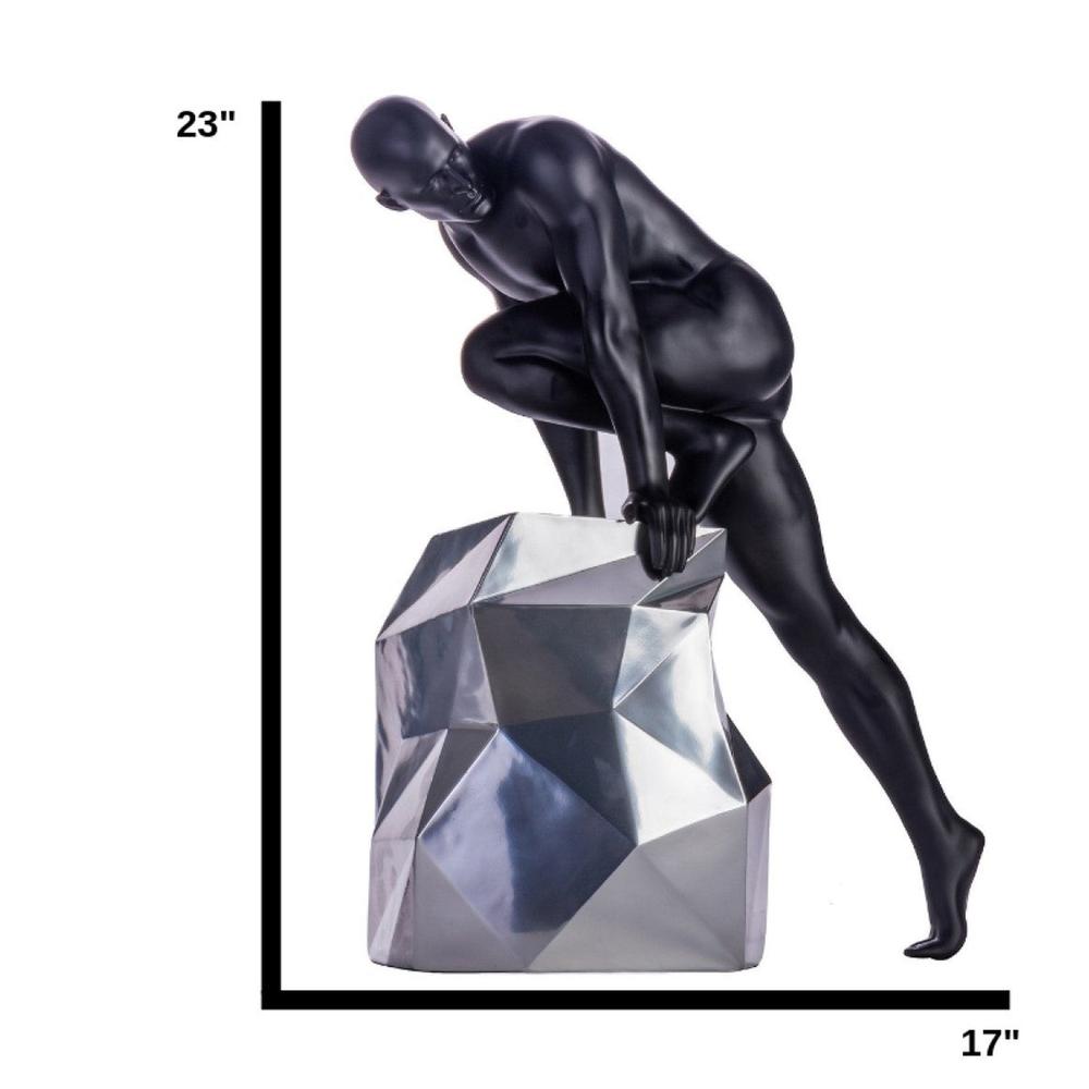 Sensuality Man Sculpture Matte Black and Chrome Resin Handmade. Picture 5