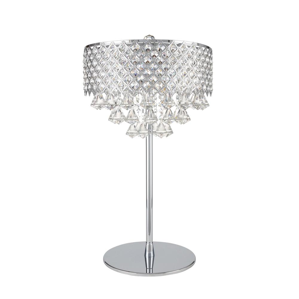 Finesse Decor Grand Table Lamp Chrome Metal and Crystal LED Light. Picture 1