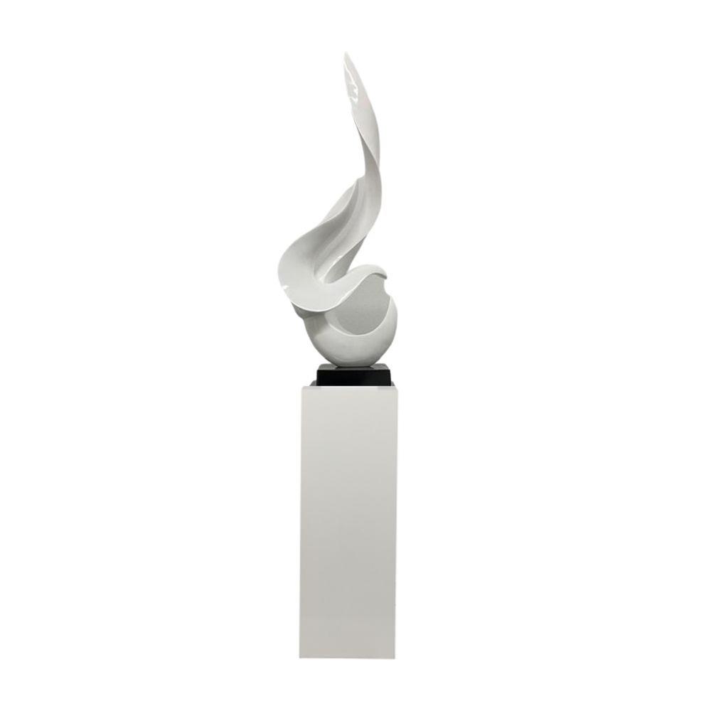 Flame Floor Sculpture White with White Stand Resin Handmade 65" Tall. Picture 1