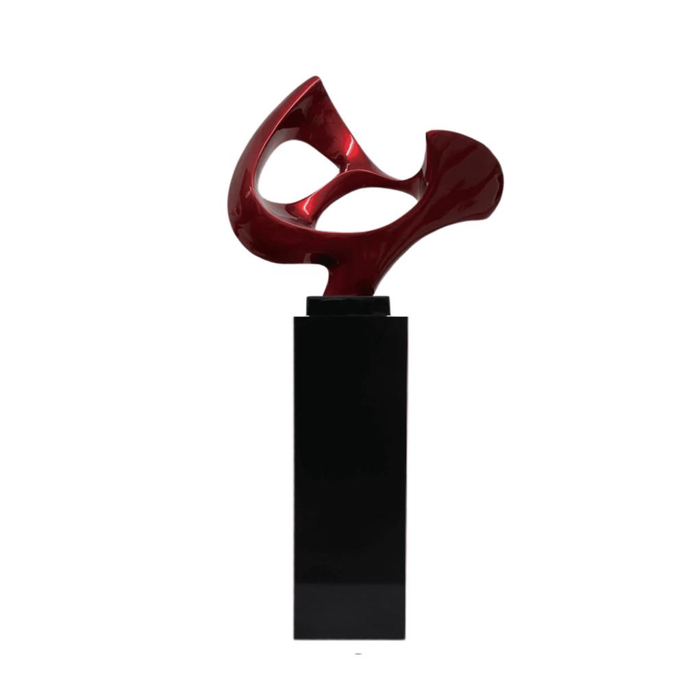 Abstract Mask Floor Sculpture Metallic Red with Black Stand Resin Handmade. Picture 1