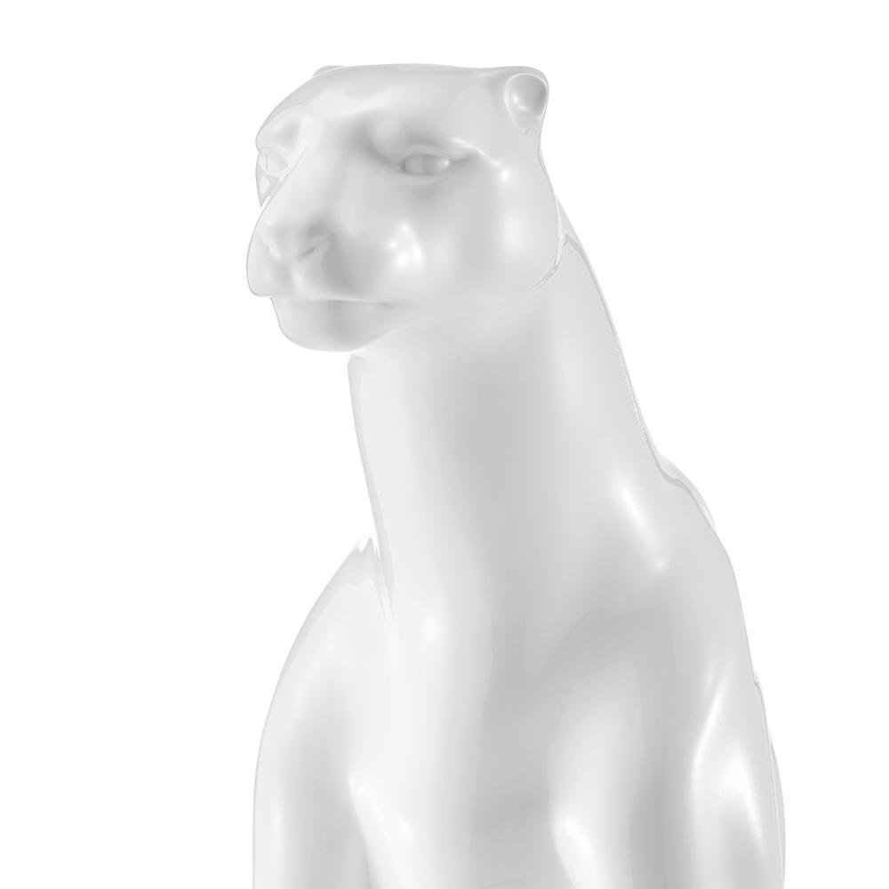 Boli Sitting Panther Sculpture Glossy White Resin Handmade. Picture 2
