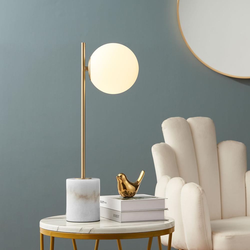 Anechdoche Table Lamp Gold and White Metal, Glass and Marble LED Light. Picture 5