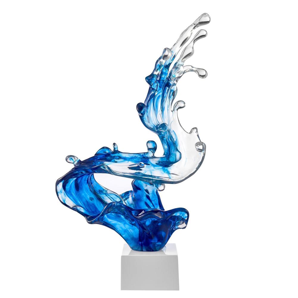 Breaker Wave Sculpture Ocean Blue Resin Handmade 21" Tall. Picture 1