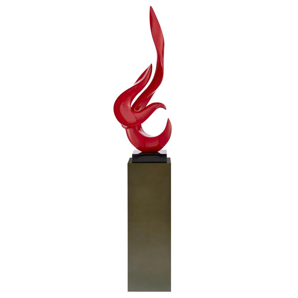 Flame Floor Sculpture Red with Gray Stand Resin Handmade 65" Tall. Picture 1
