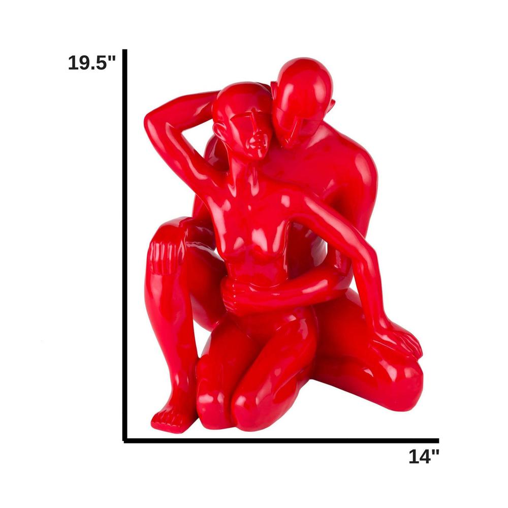 Entangled Romance Couple Sculpture Red Resin Handmade 19.5" Tall. Picture 3