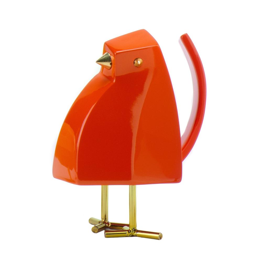Bird Sculpture Orange Resin Handmade. Picture 1