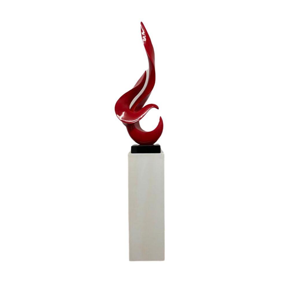 Flame Floor Sculpture Red with White Stand Resin Handmade 65" Tall. Picture 1