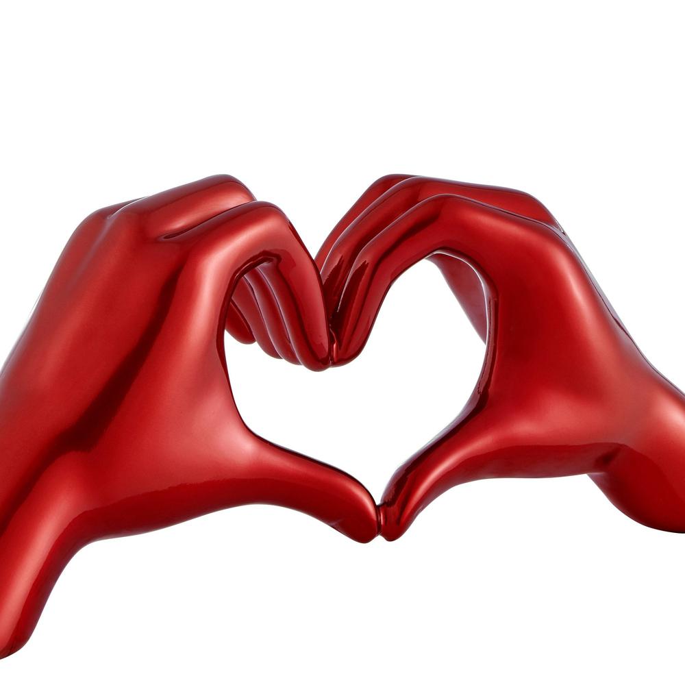 Finesse Decor Heart Hands Sculpture, Metallic Red - HR-0311-MR