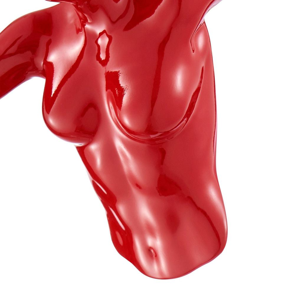 Woman Runner Wall Sculpture Glossy Red Resin Handmade. Picture 2