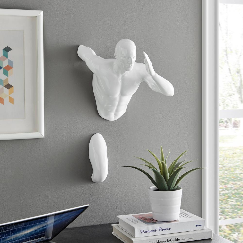 Man Runner Wall Sculpture Glossy White Resin Handmade. Picture 4