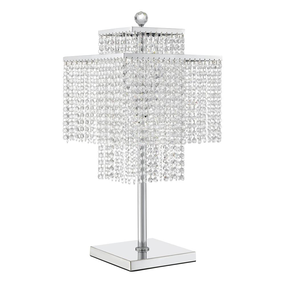 Finesse Decor Square Table Lamp Chrome Metal and Crystal LED Light. Picture 1