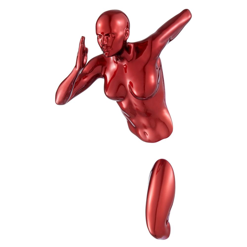Woman Runner Wall Sculpture Metallic Red Resin Handmade. Picture 1