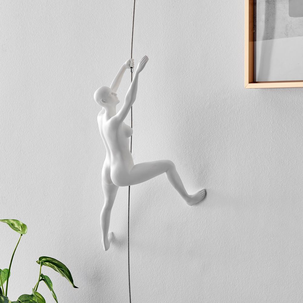Climbing Couple Wall Sculpture Matte Black and White Resin Handmade. Picture 5