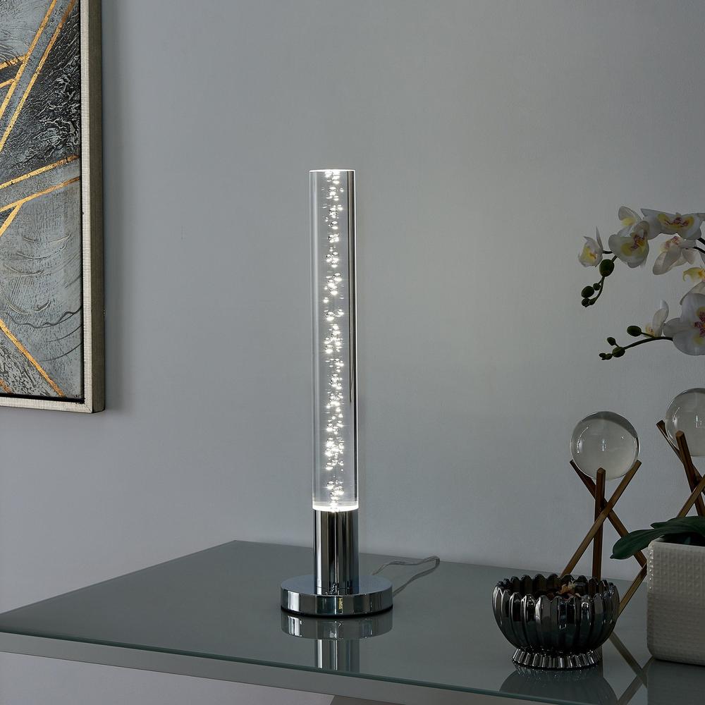 Finesse Decor Cylinder Table Lamp Chrome Metal and Acrylic LED Light. Picture 5