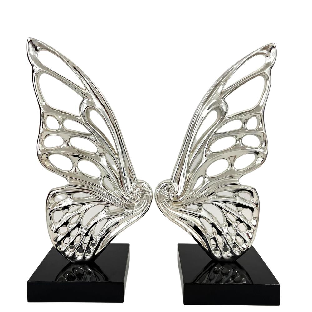 Butterfly Wings Sculpture Chrome Resin Handmade. Picture 1