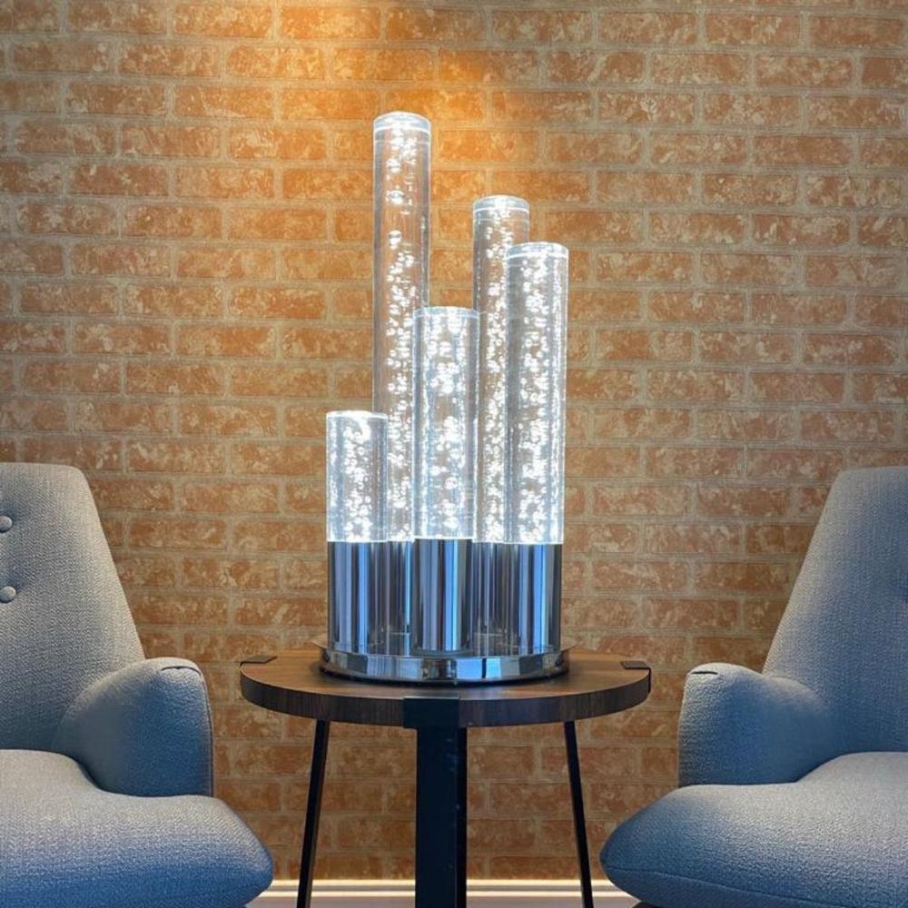 Finesse Decor Cylinders Table Lamp Chrome Metal and Acrylic Dimmable LED Light. Picture 2