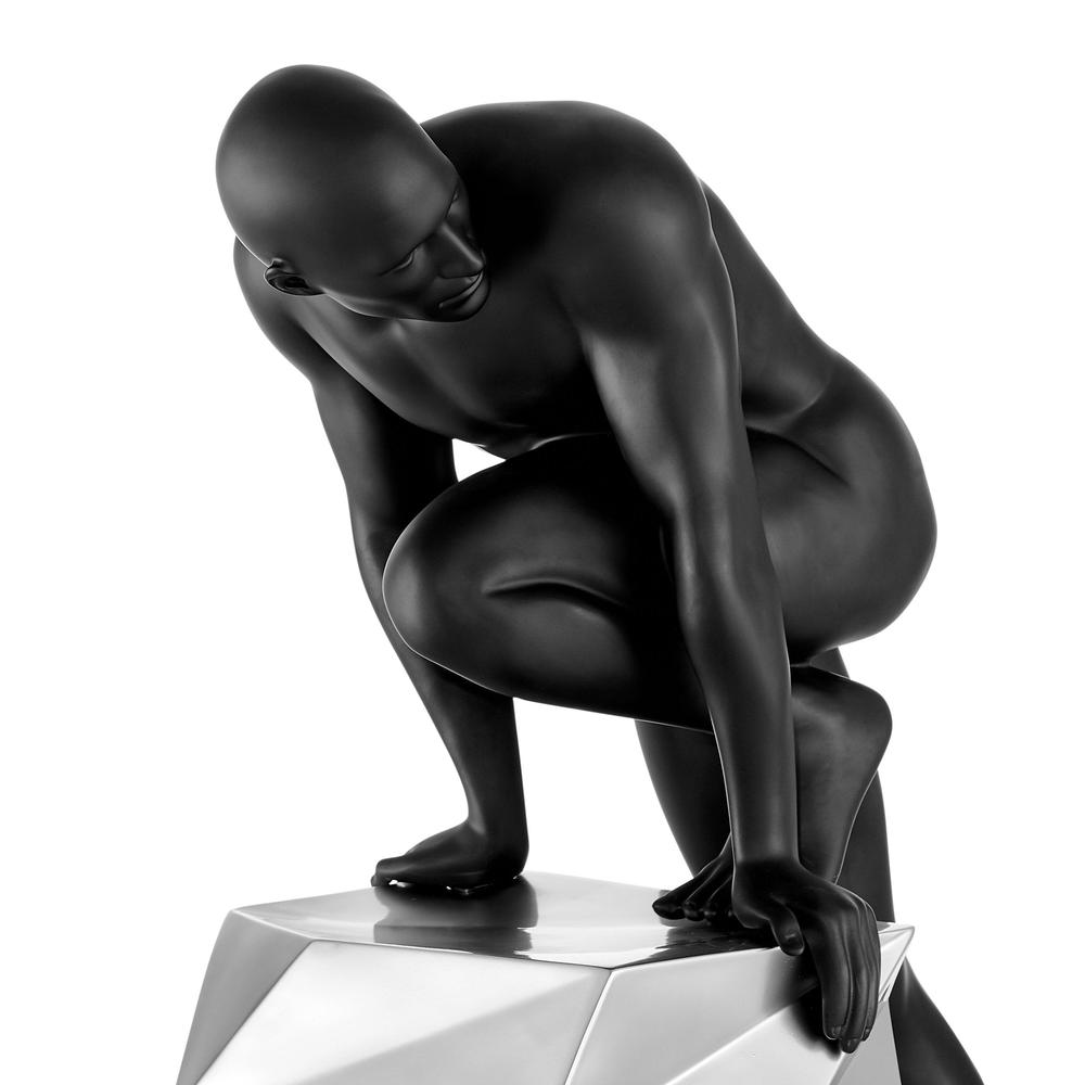 Sensuality Man Sculpture Matte Black and Chrome Resin Handmade. Picture 4
