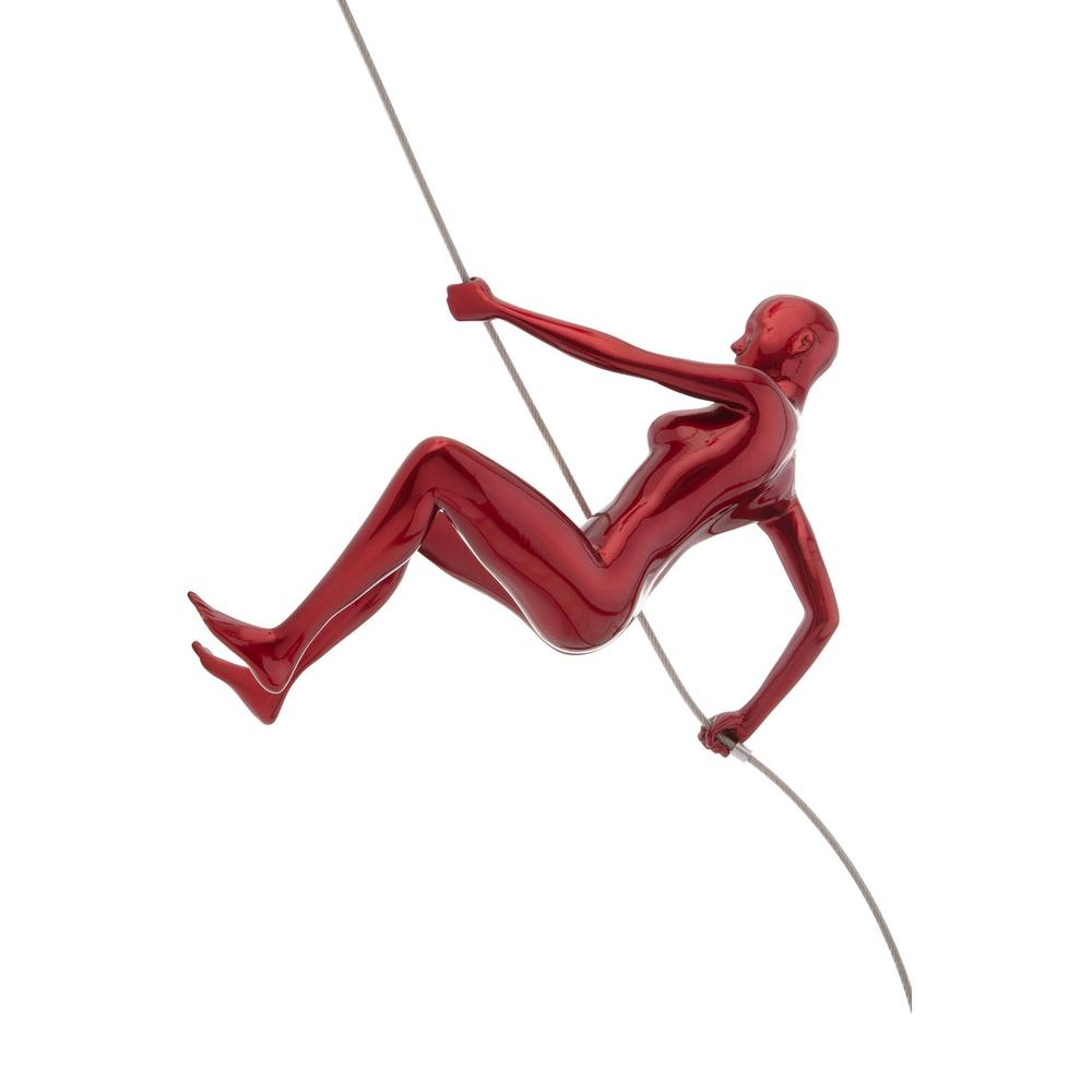 Climbing Woman Wall Sculpture Metallic Red Resin Handmade. Picture 1