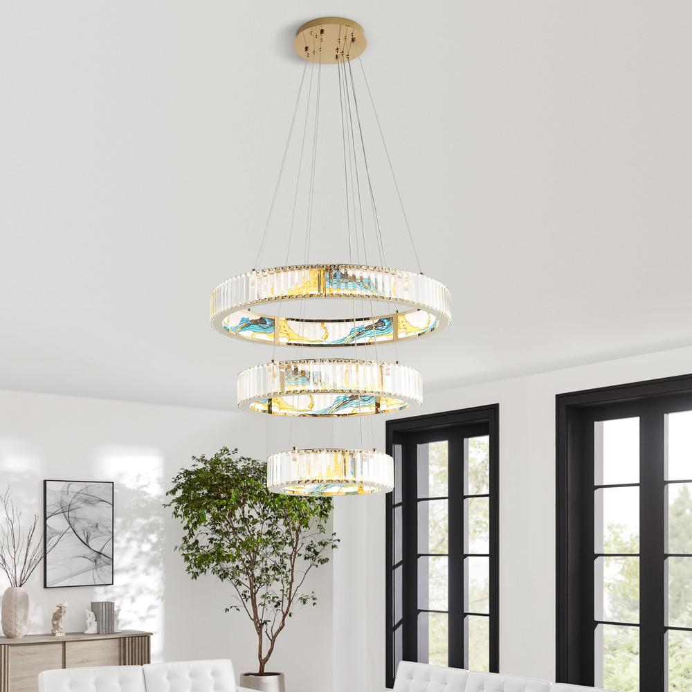 Chandelier Colorful Crystal Integrated LED CC Technology 3 Tiers, Round. Picture 2