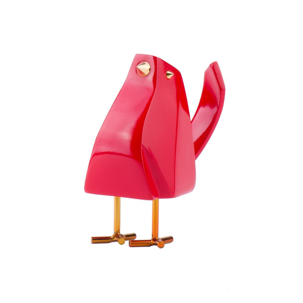 Bird Sculpture Red Resin Handmade. Picture 1