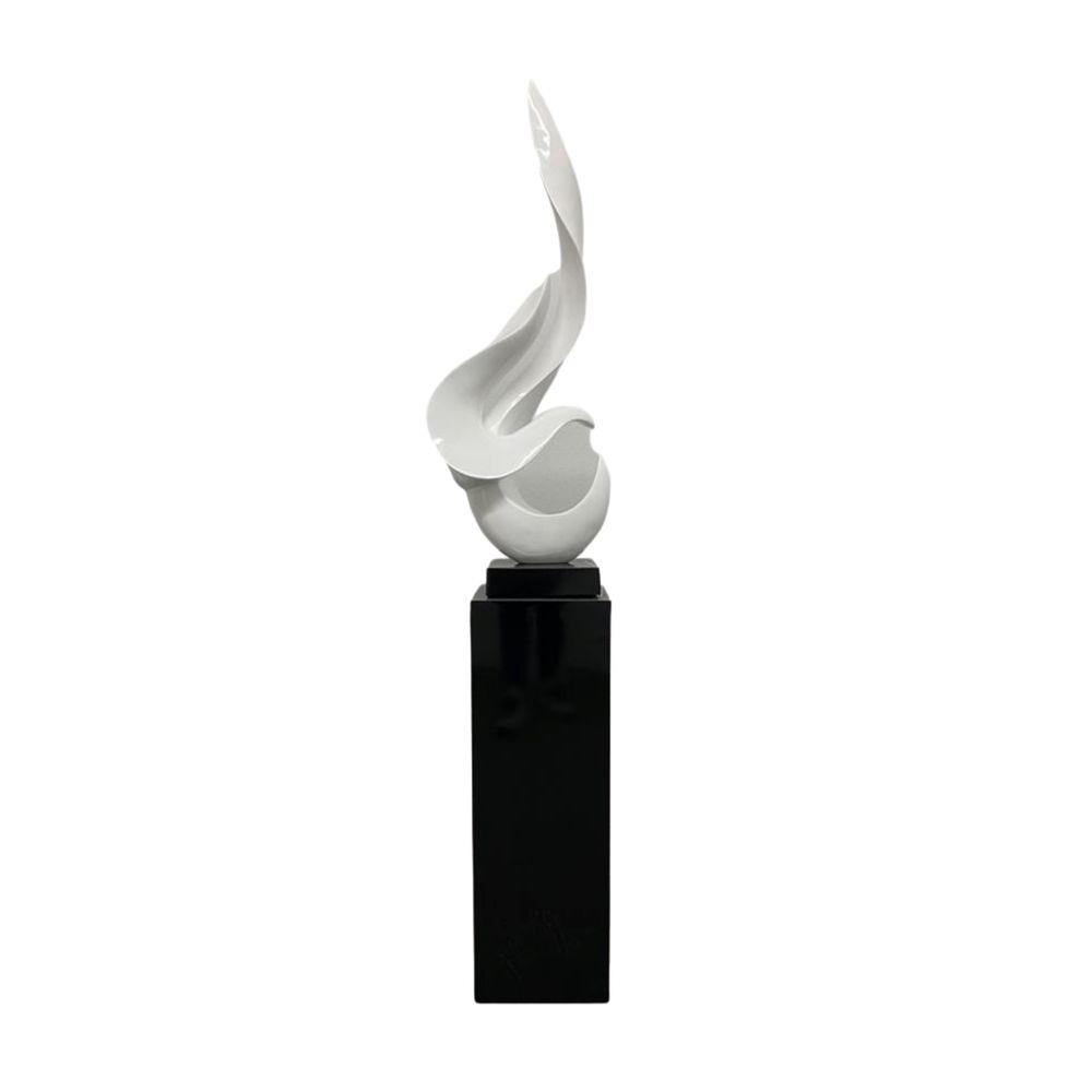 Flame Floor Sculpture White with Black Stand Resin Handmade 65" Tall. Picture 1
