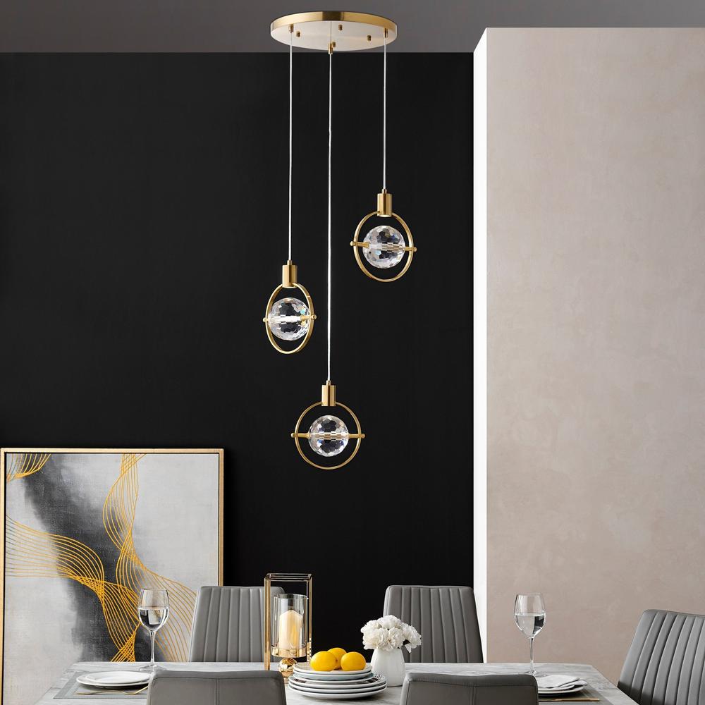 Hollywood Pendant Gold Metal and Acrylic 3 LED Lights Dimmable. Picture 2
