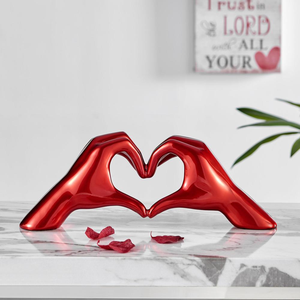 Heart Hands Sculpture Metallic Red Resin Handmade