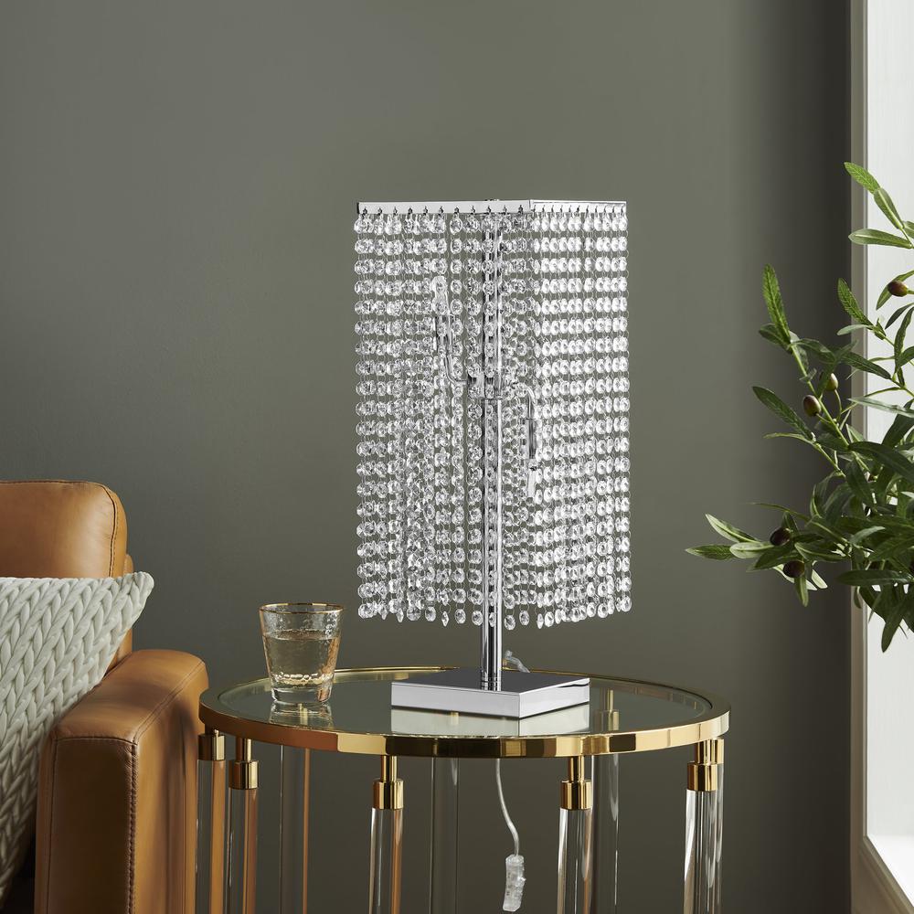 Finesse Decor Crystal Strands Table Lamp Chrome Metal and Crystal LED Light. Picture 5