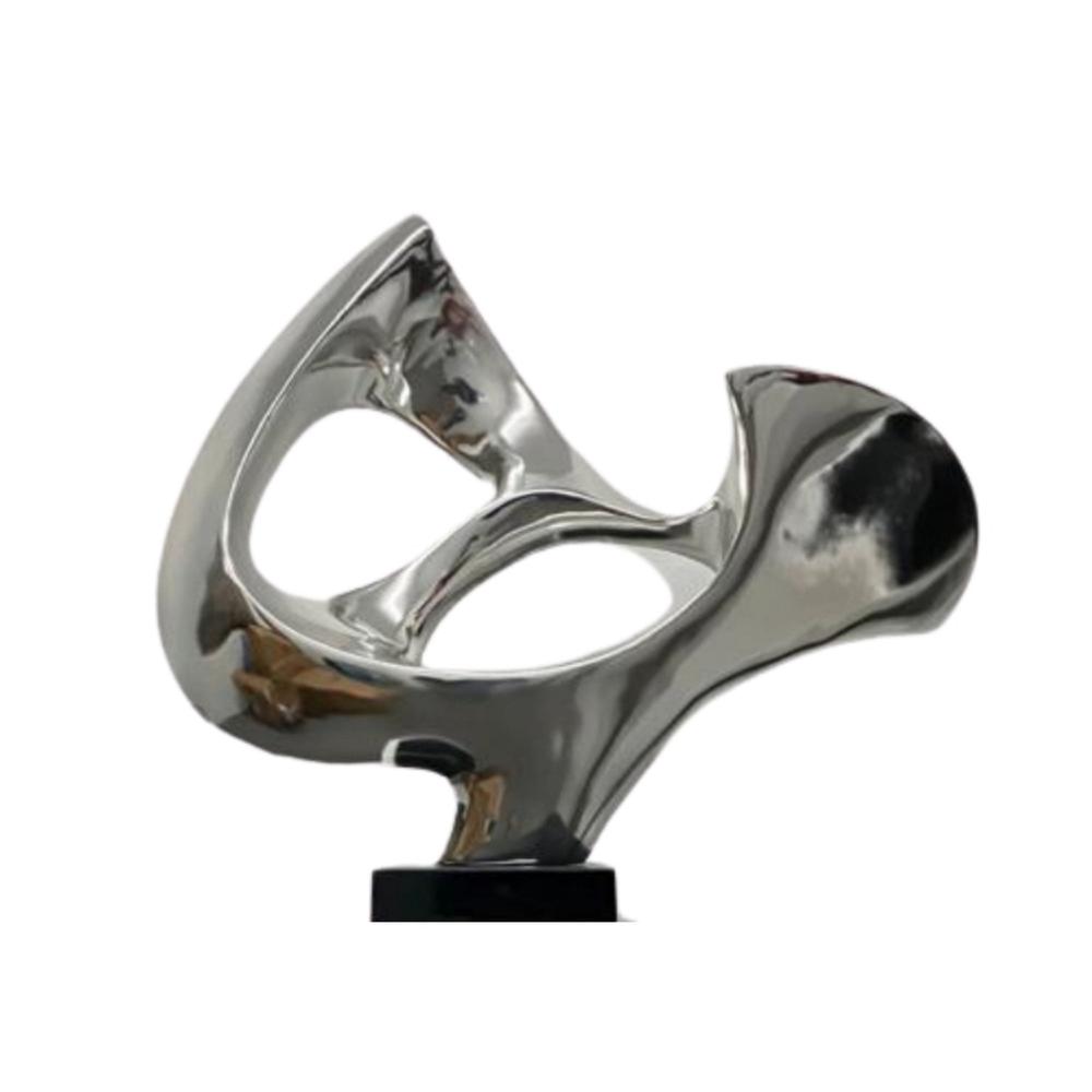 Abstract Mask Floor Sculpture Chrome with White Stand Resin Handmade 54" Tall. Picture 2