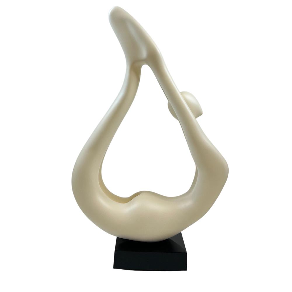 Yoga Floor Sculpture White with Wood Stand Resin Handmade 59" Tall. Picture 2