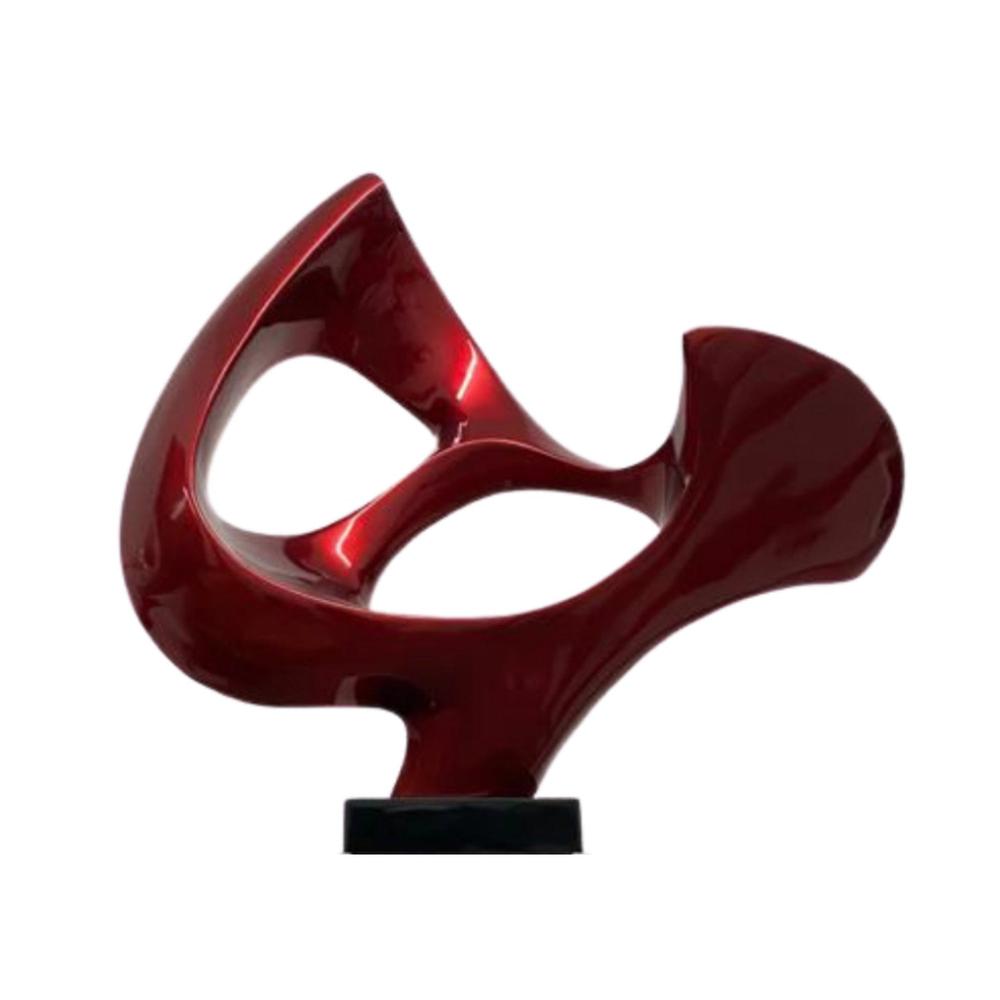 Abstract Mask Floor Sculpture Metallic Red with Black Stand Resin Handmade. Picture 3