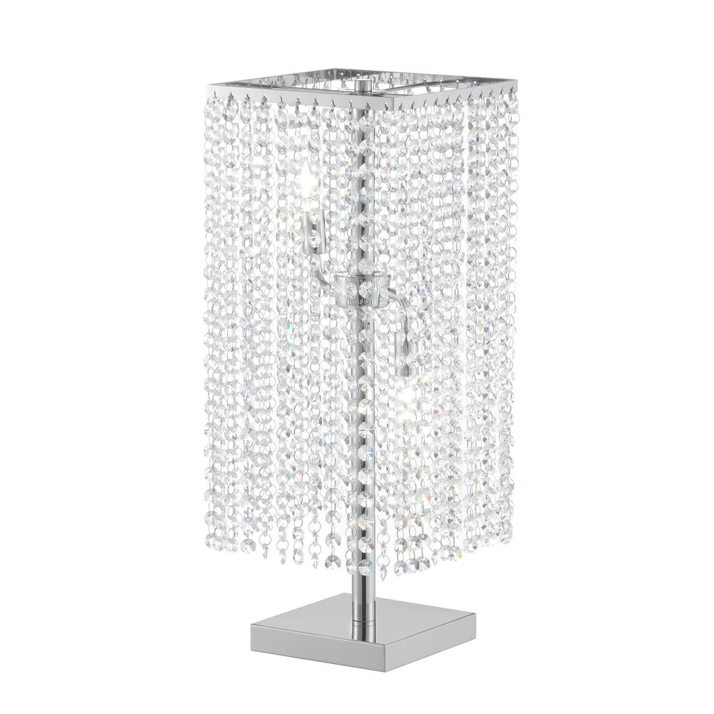 Finesse Decor Crystal Strands Table Lamp Chrome Metal and Crystal LED Light. Picture 1
