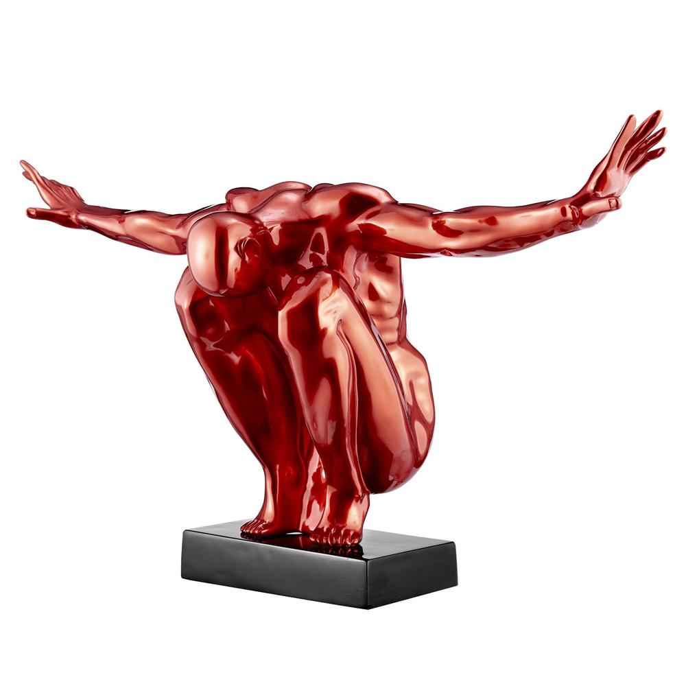 Saluting Man Sculpture Metallic Red Resin Handmade 19" Tall. Picture 1