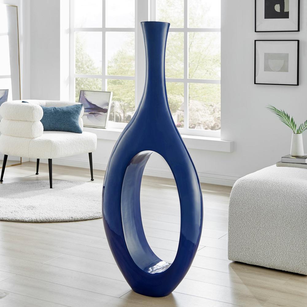 Trombone Vase Sculpture Navy Blue Resin Handmade. Picture 4