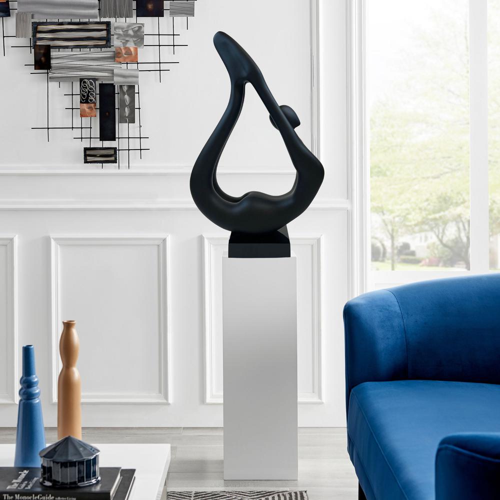 Yoga Floor Sculpture Black with White Stand Resin Handmade 59" Tall. Picture 6
