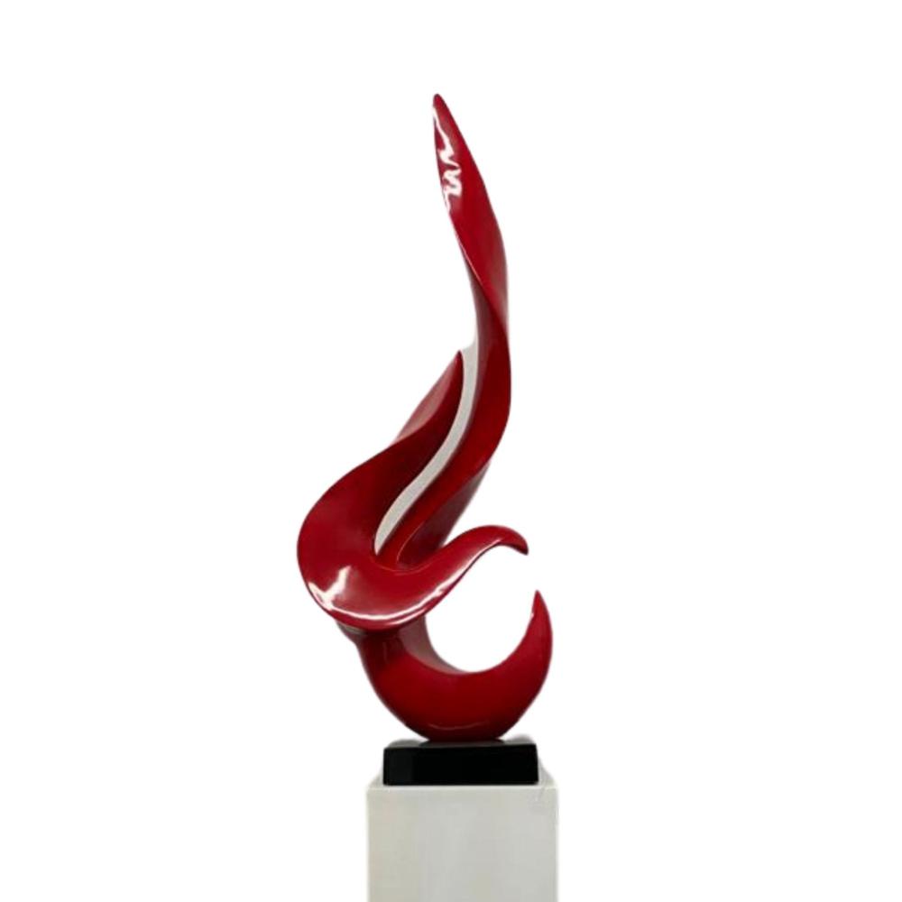 Flame Floor Sculpture Red with White Stand Resin Handmade 65" Tall. Picture 2
