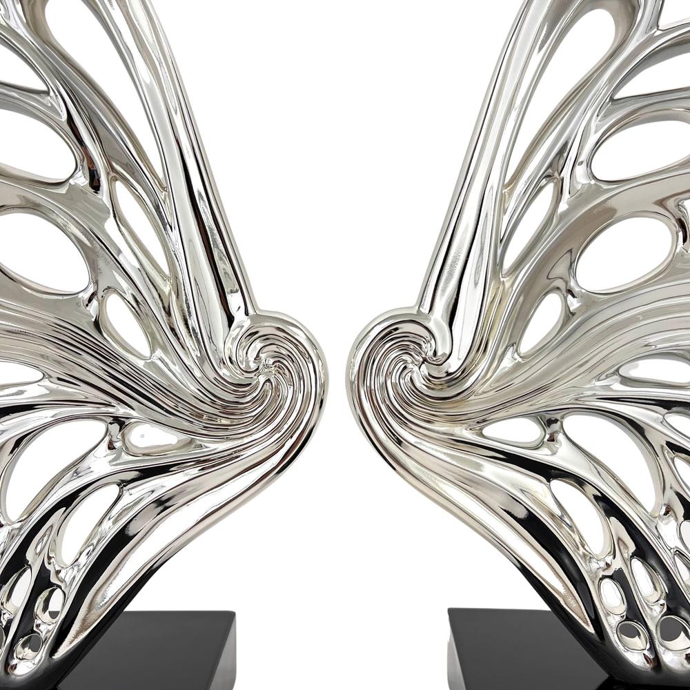 Butterfly Wings Sculpture Chrome Resin Handmade. Picture 5