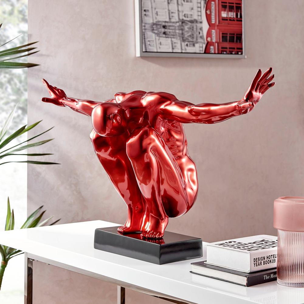Saluting Man Sculpture Metallic Red Resin Handmade 19" Tall. Picture 2
