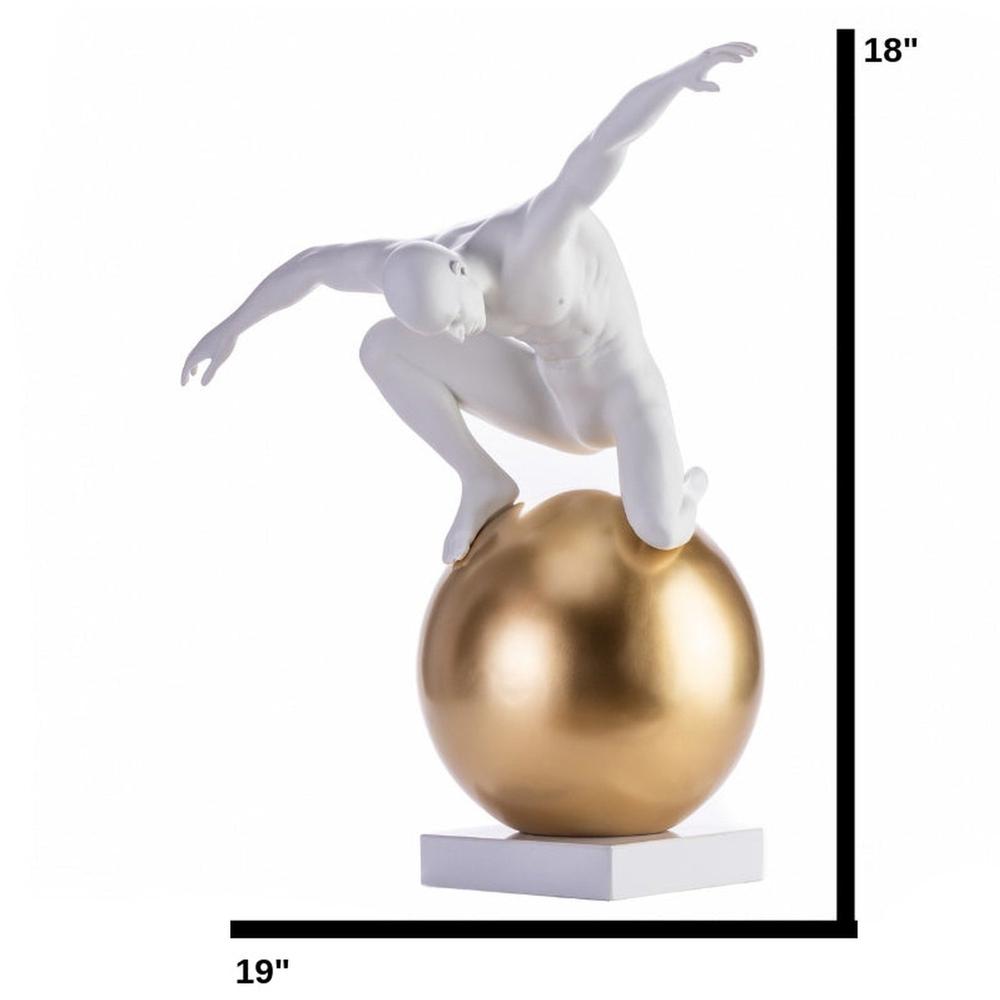 Equilibrium Man Sculpture White and Gold Resin Handmade. Picture 2